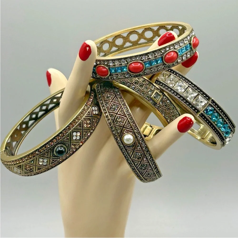 HEIDI DAUS Hinged Stackable Bracelet, Tapered: Dark Cognac Crystals, Opals, Onyx - Picture 10 of 11